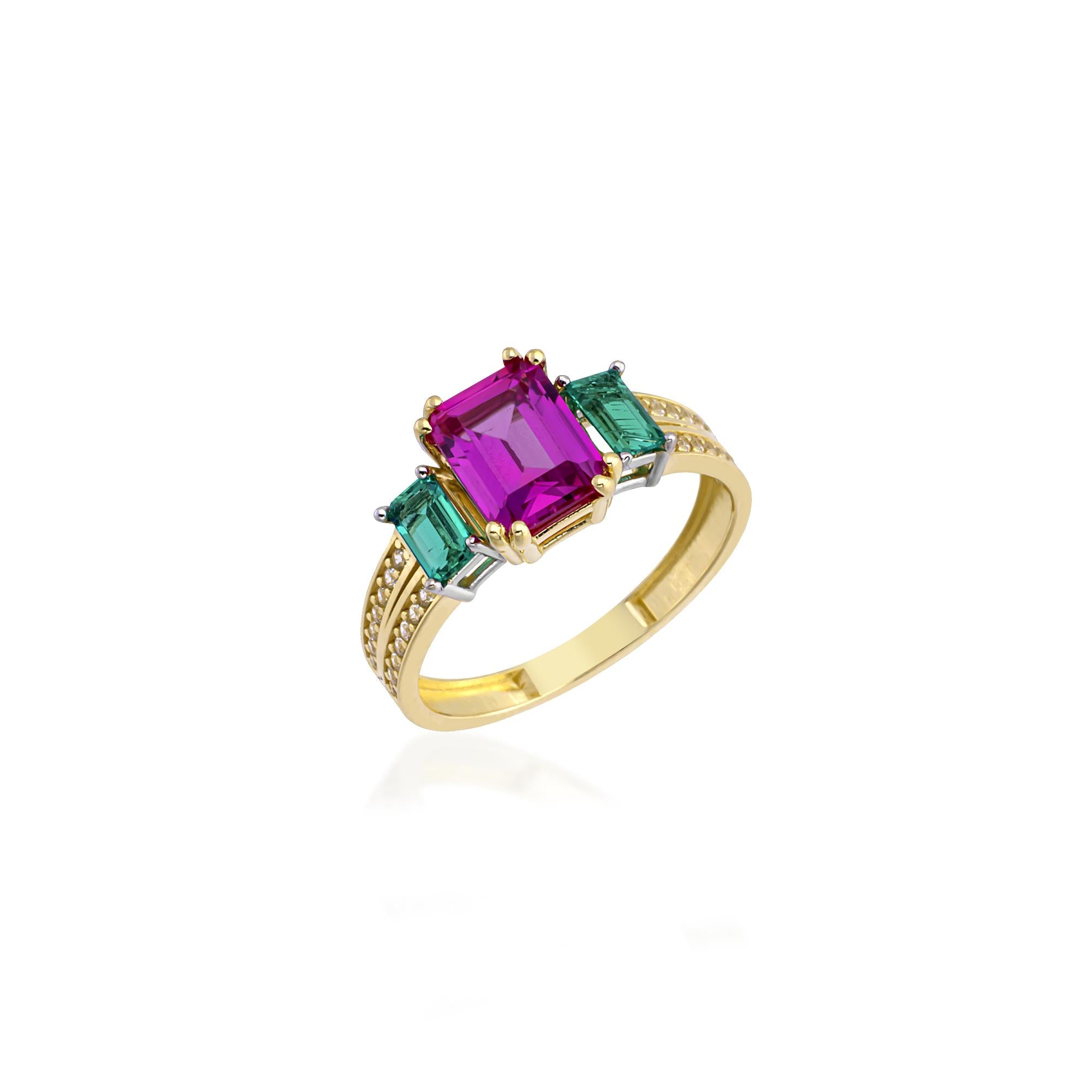 Orta Taş Pink Topaz Yan Taşlar Nano Paraiba Zümrüt Yüzük
