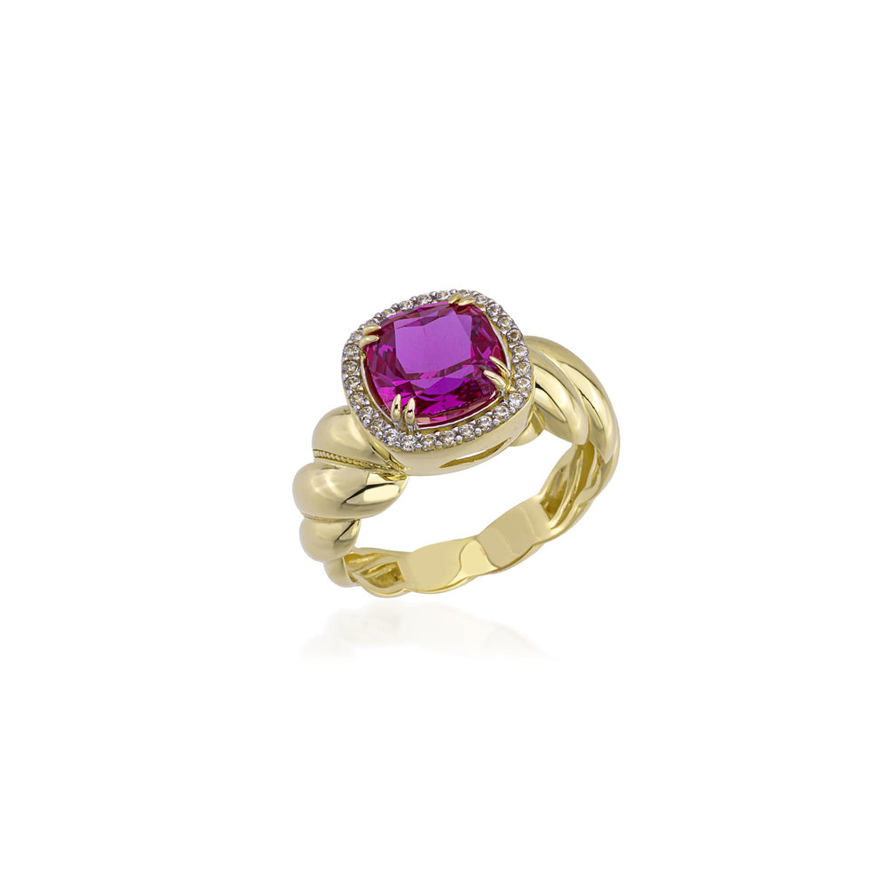 Ortası Pink Topaz Yanları Swarovskı Taşlı Yüzük