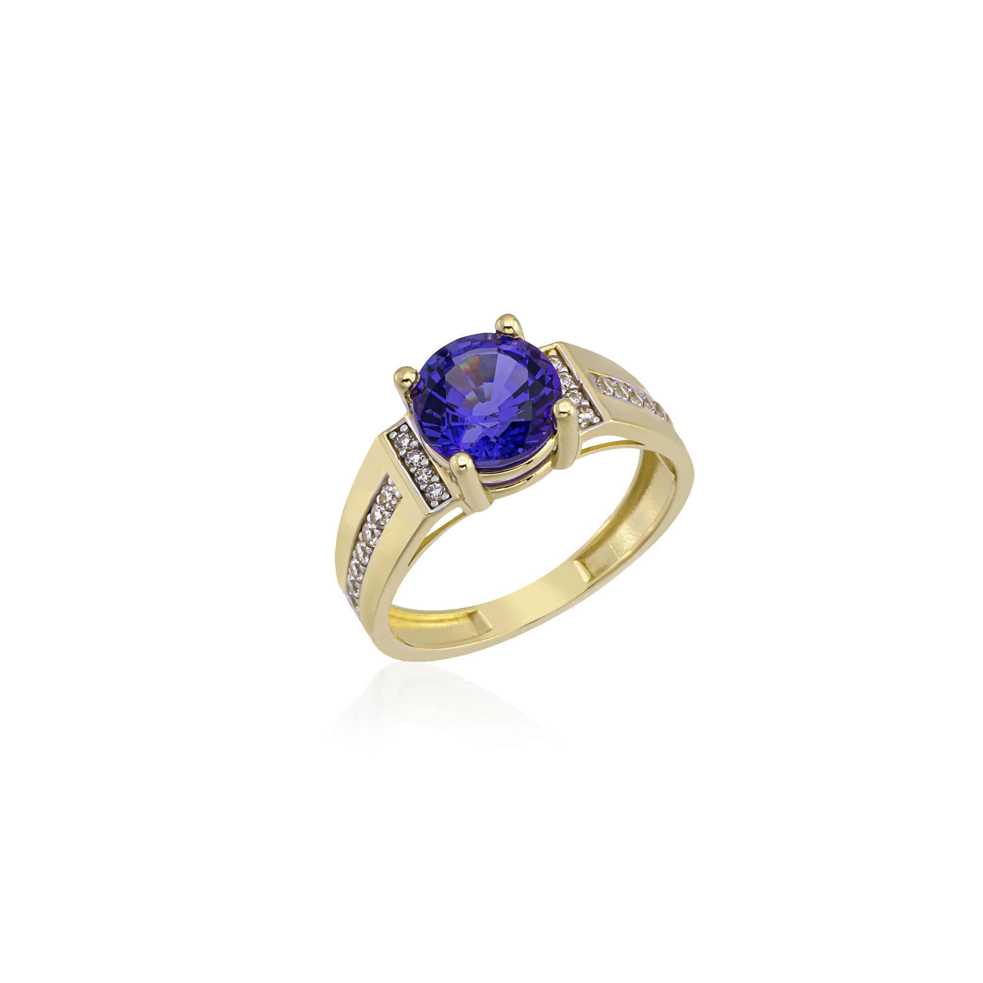 Ortası Nano Safir Yanları Zirkon Swarovskı Yüzük